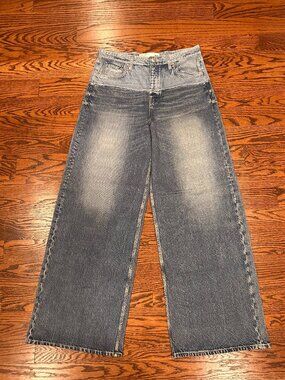 Rag & Bone Miramar Sofie Wide Leg Jean Sweat Pants Size 31 Two Tone Blue